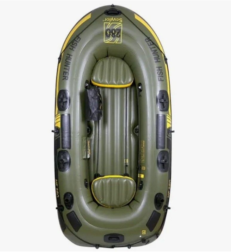 Sevylor Fish Hunter 280, 4 Person Boat/Raft, W/ Ele. Motor and Oars for