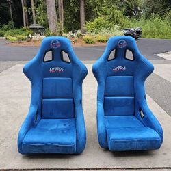 NRG Prisma Ultra Bucket Seats Blue Alcantara