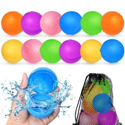 SOPPYCID 12 Pcs Reusable Water Balloons, Pool Beach Water Toys for Boys and Girls, Outdoor Summer Toys for Kids Ages 3-12, Magnetic Water Ball for Out