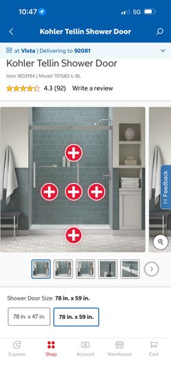 Kohler Tellin Shower Door 78”x59” – Open Box – May Be Missing Parts – As Is