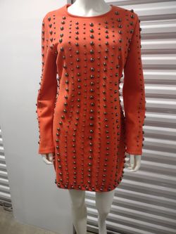 Club L London Rust Orange Suede Look Studded Dress Size 8US 12UK INT L