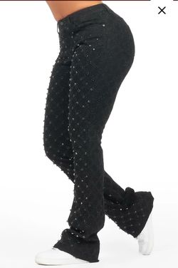 Black Rhinestone Stacked Flare Jean