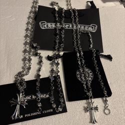 Lg Chrome Hearts Jewelry Lot 3 Necklaces 2 Bracelets Dices Cross Gothic Designer