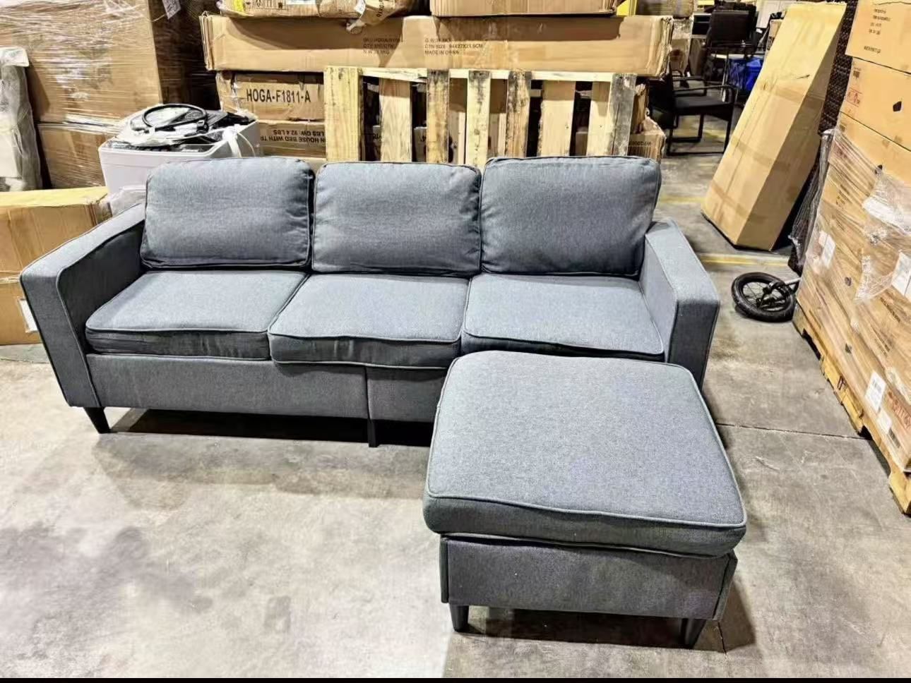 90" Sectional Sofa,Cozy Upholstered Couch with Movable Storage Ottoman $150