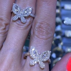 14K Natural Diamonds Butterfly Rings 