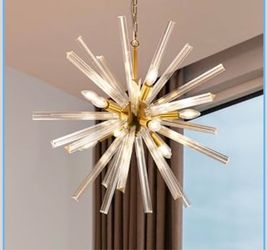 New 9 lights Gold Glass Chandelier 28.3'' D Modern Sputnik