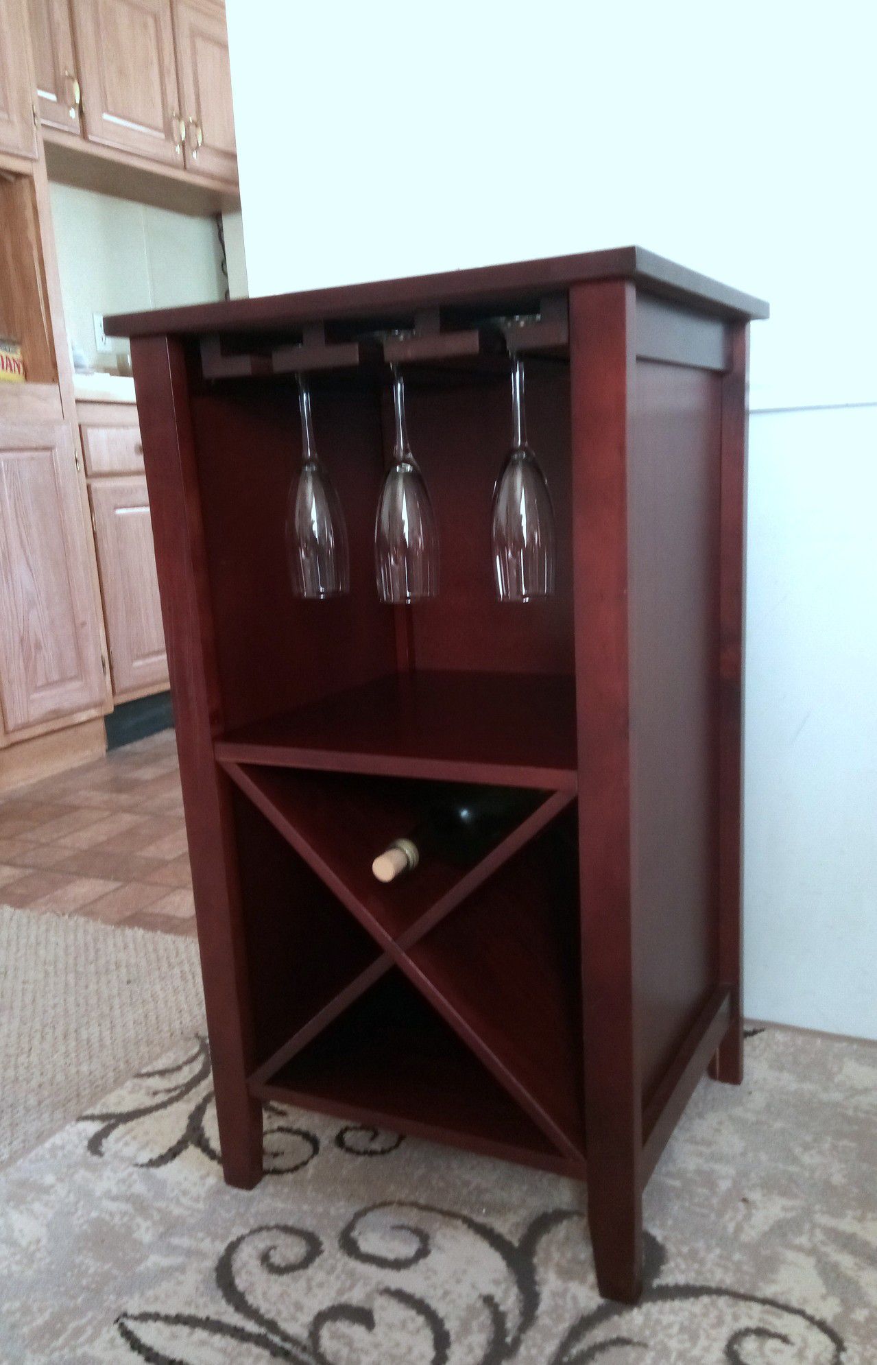SOLID WOOD WINE RACK ACCENT TABLE W/ WINE GLASS STORAGE/ END TABLE