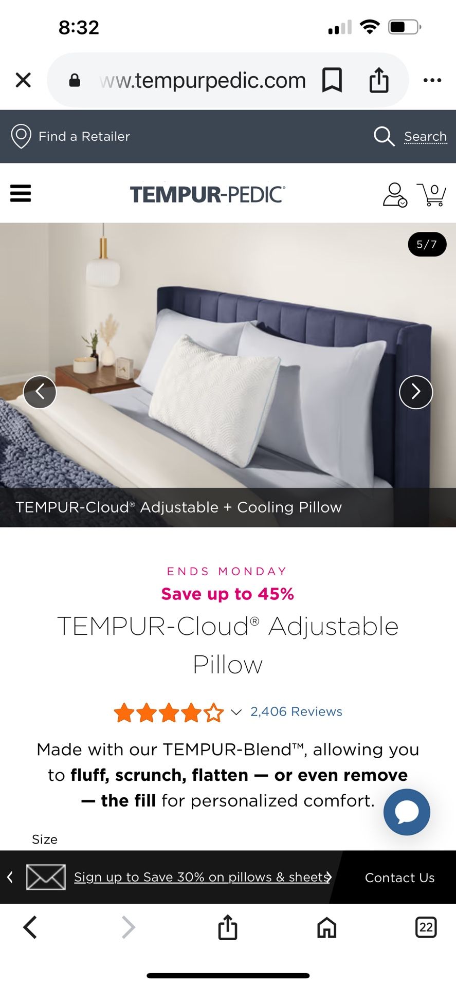 Two Tempur- Pedic Adjustable Pillows