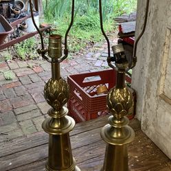 Vintage Tall Heavy Brass Table Lamp Underwriters Portable Pineapple