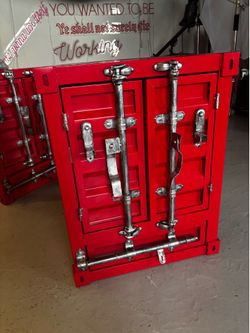 Industrial Container Nightstand Retro Bedside Storage Cabinet with Door - Red - 2-drawer