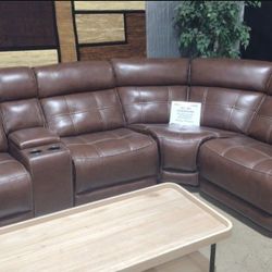 Brown Leather Modular Power Reclining Sectional(New)