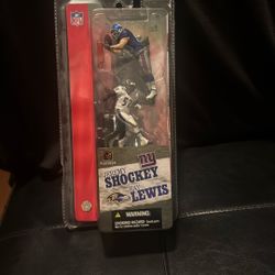 This is a McFarlane Toys NFL Sports Picks Mini Series 1 two-pack action figure set featuring Jeremy Shockey and Ray Lewis
