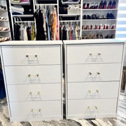 Set of 2 Custom 4-Drawer Bedroom Wardrobe Organizer Closet Clothes Dressers w/ Gold Acrylic Handles