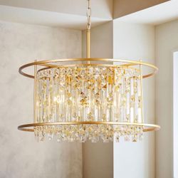 Adrian 5-Light Glam Gold Crystal Chandelier with Drum Metal Frame