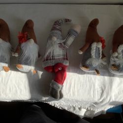 Set Of 6 Christmas Gnome Holiday Plush Decoration Bean Bag Weighted Base 14”