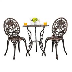 Bistro Table Set,Rose 3 Piece, Outdoor Patio Table and Chairs Furniture, Durable Rust Weather Resistance