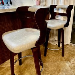 Set of 2 Modern Solid Wood Swivel Counter Stools – Like New