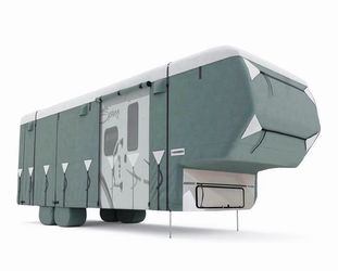 KING BIRD Upgraded 5 Layer 5th Wheel RV Cover, Fits 33-37 ft with 2 Extra Windproof Straps& 4 Tire Covers