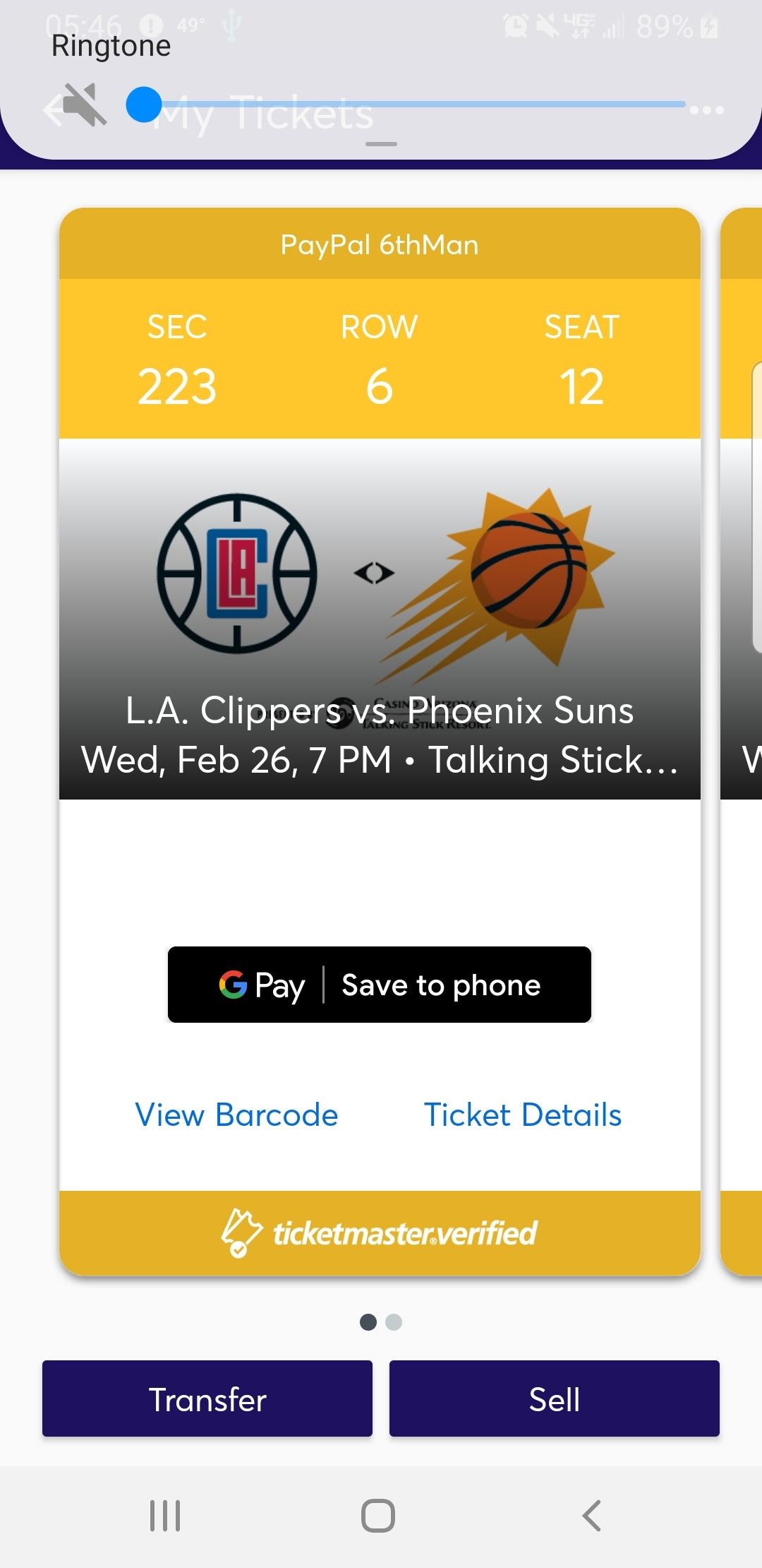 Suns vs LA Clippers w/parking