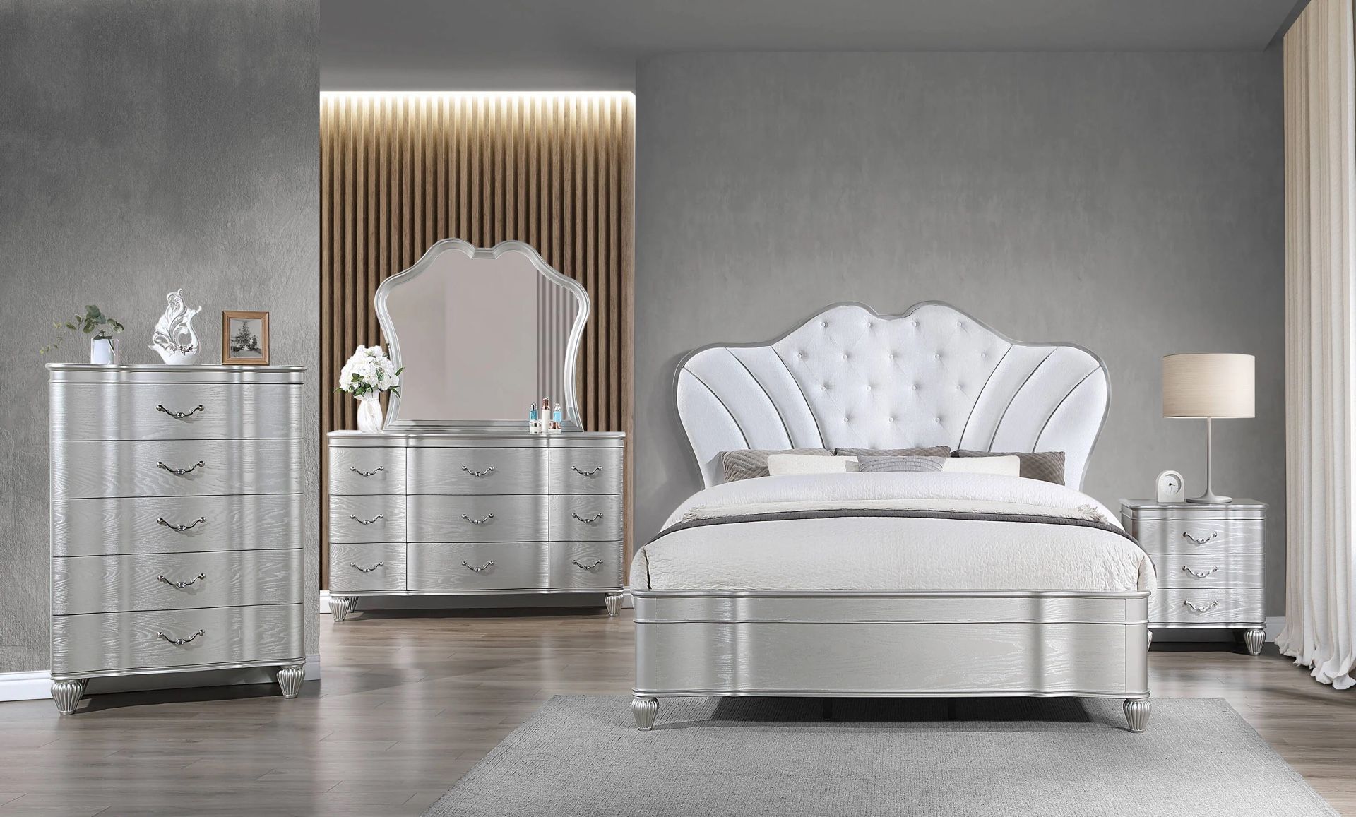 New 5 Pcs Silver Queen Bedroom Set Landmark