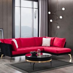 Nessa Velvet Red/Black RAF Sectional /couch /Living room set