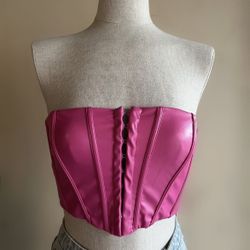 Hot Pink Vegan Leather Corset Top