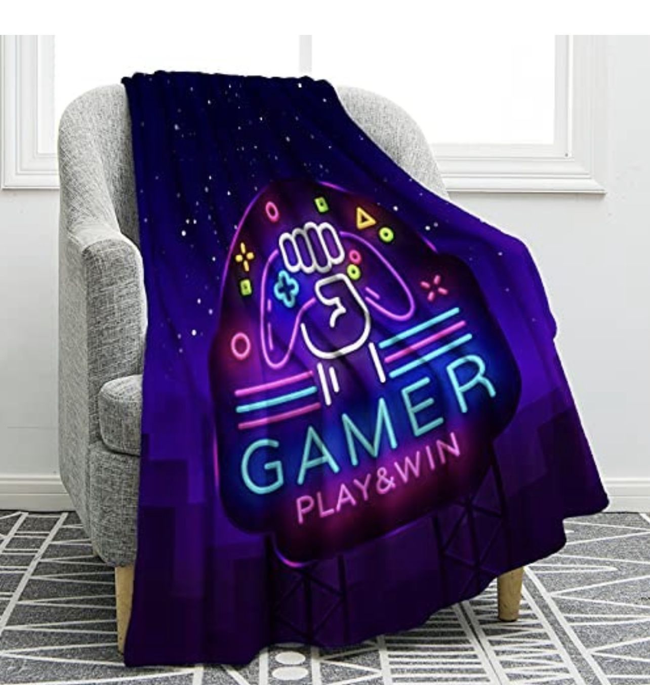 Game Theme Blanket Soft Warm Print Throw Black Blanket for Kids Men Boys Adult Gift 50"x60"