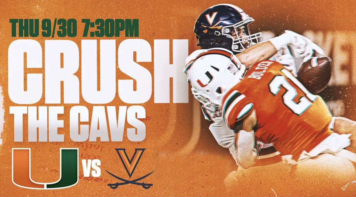Two Club Level Tickets UM vs. Virginia 9/30 Section 208