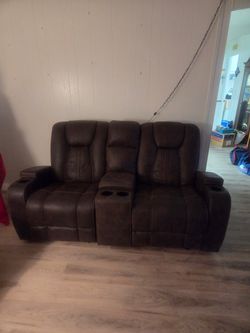Brown Reclining Loveseat with Center Console