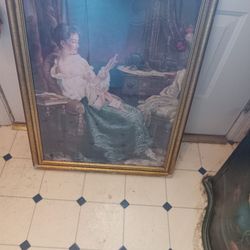 Vintage Print Behind Glass Framed 24 X 26