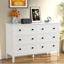 CARPETNAL White Dresser, Modern Dresser for Bedroom, 6 Drawer Double Dresser with Metal Handles, Dresser for Hallway, Entryway