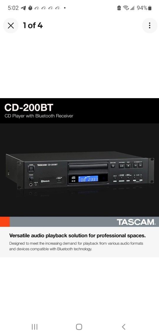 🎵 Brand New TASCAM CD-200BT CD Player with Bluetooth Receiver – Model CD-200BT