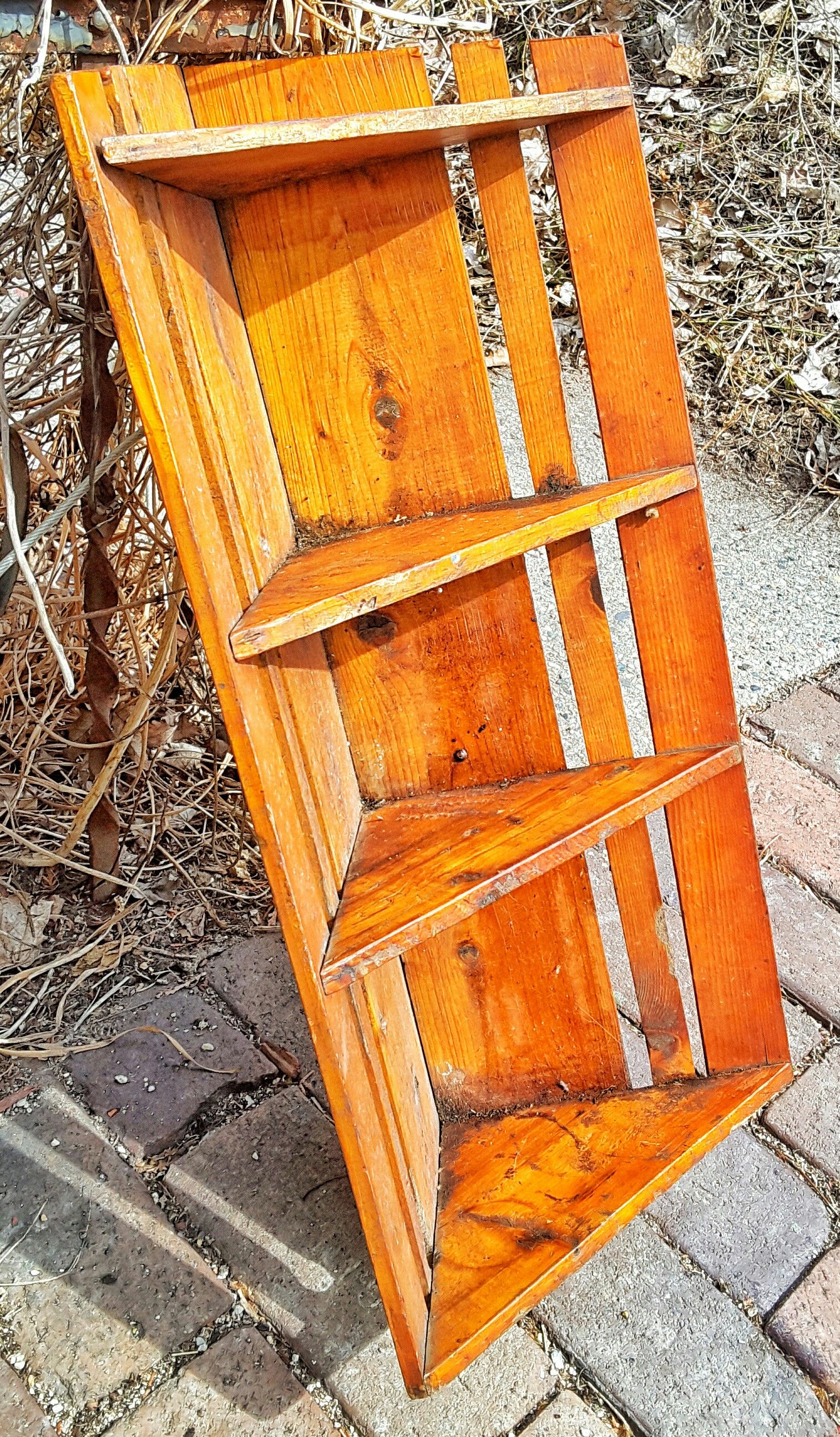 Habitant styled corner shelf primitive cottage or cabin furniture