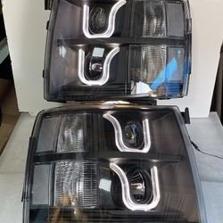 07-13 Chevy Silverado Led Projector Black Housing Clear Reflector headlights