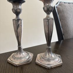 Pair of Vintage SilverPlated  Candle Holders Ornate /John Wanamaker. 7.5” tall