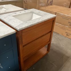 30” Brown Solid Wood Bathroom Vanity with Marble Top (V87)