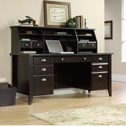 Executive Desk And Bookshelf with Filing Cabinets 