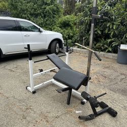 Workout bench/incline/lat pulldowns/bicep workout/leg workout