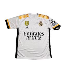 ADIDAS REAL MADRID HOME JERSEY W/ CHAMPIONS LEAGUE CLUB WORLD CUP PATCHES 23/24