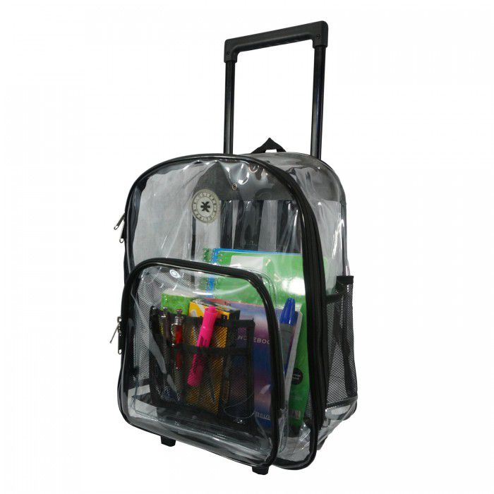 Rolling Clear Backpack Heavy Duty See Through Daypack School Bookbag with Wheels