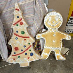 Vintage Gingerbread Man And Christmas Tree 