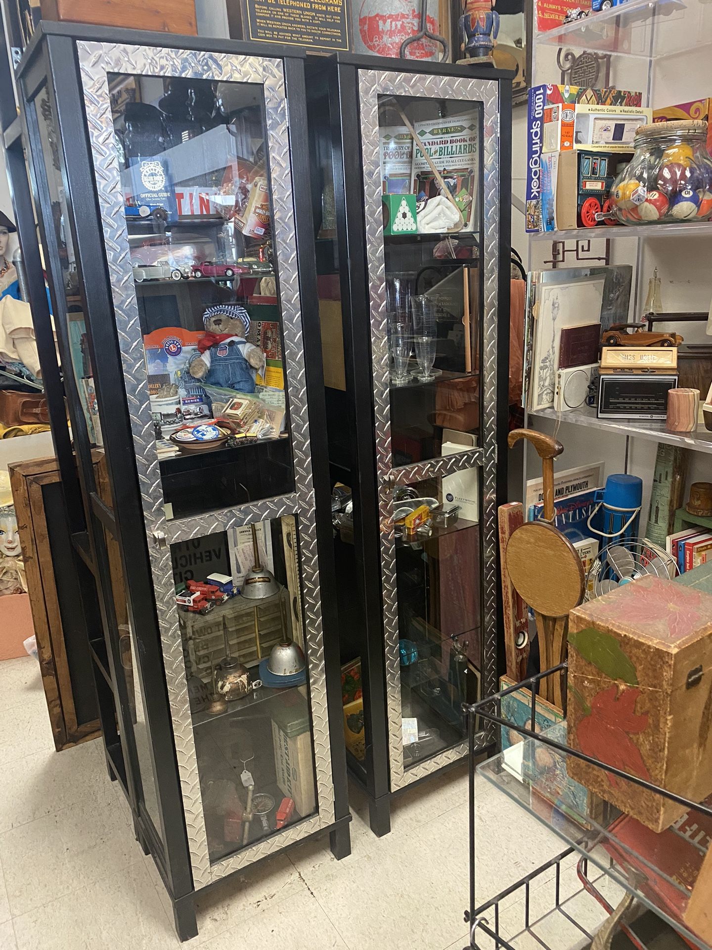 18x13x17 Wood Glass Shelves Display Curios Man Cave Garage $100 Each