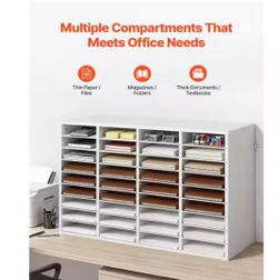 36-Compartment Literature Organizer with Adjustable Shelves, Wooden White Desk Accessories 23.62 in.