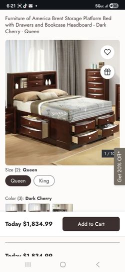 Queen platform bed with drawers