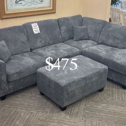 Dark Gray Sectional Sofa With Storage Ottoman Brand New