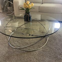Modern Glass And Chrome Coffee Table Set