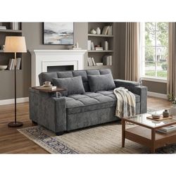 Chino68.5'' Folding Convertible Sofa Bed,Small Pull Out Sofa with 90° Swivel Side Table & Side USB Port