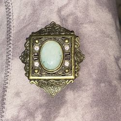 Vintage Brooch W/ Precious Gem As Center 