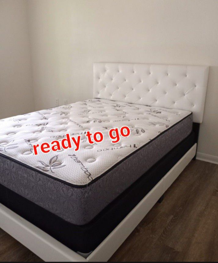 New Queen Size White Bed With Promotional Mattress And Box Spring Including Free Delivery
