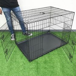 (New) $65 Folding 42” Large Dog Cage 2-Door Pet Crate Kennel  42x27x30 inches